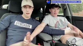 Australian twinks in the car were jerking off