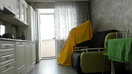 Stepson free use his milf stepmom in the kitchen cumshot on butt