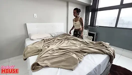 This Guy with a Big Dick Fucked the Hairy Brunette and Filled Her Mouth with Cum
