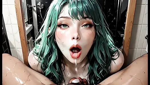 Beautiful Multicolored Haired Girl Sucking Cock In The Bathroom - Blowjob Wet And Deep