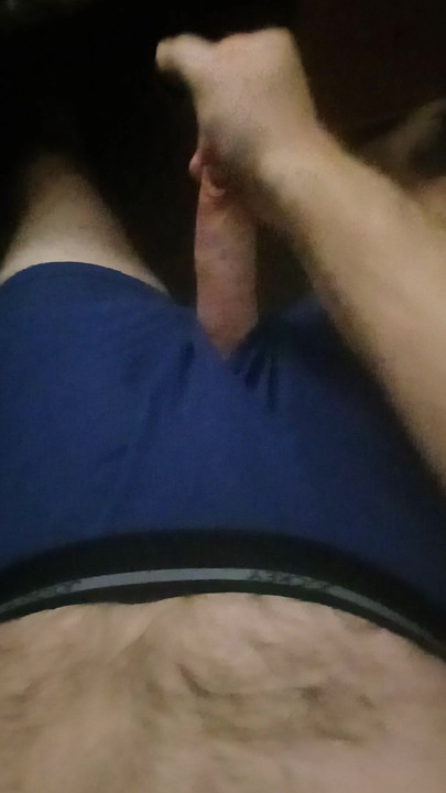 Jerking in navy blue Jockey boxerbriefs