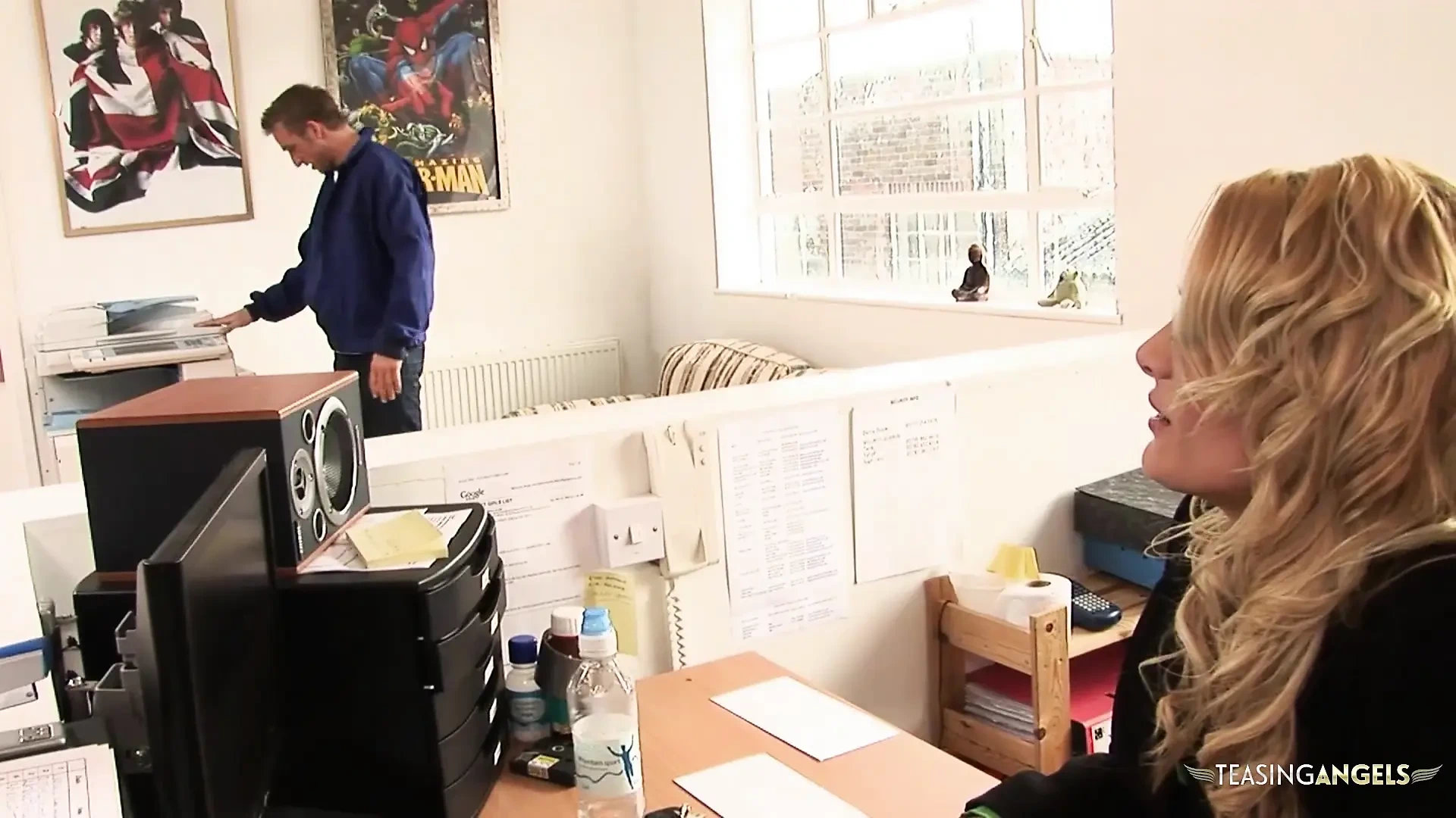 Secretary shares a long cock with a busty brunette chick