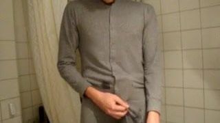 Guy wanking in pajamas