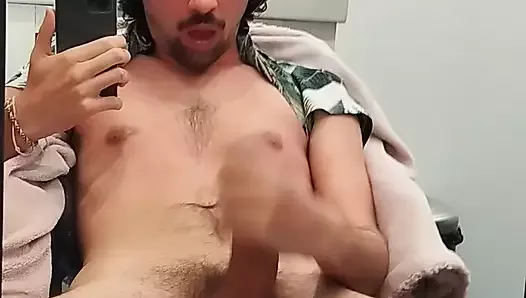 Jerking his autistic and virgin cock