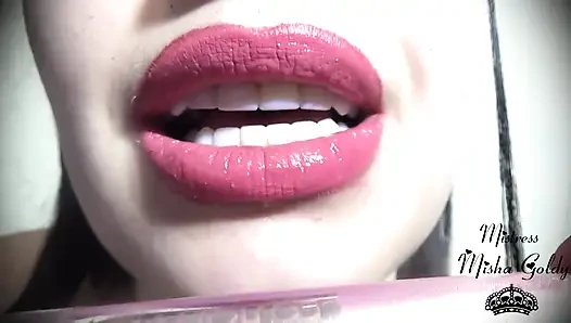Pink-golden lip gloss fetish & worship