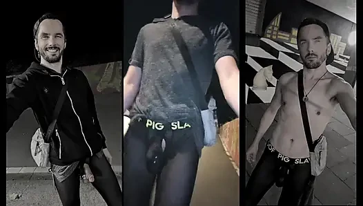 Walking Through the City in See-through Leggings (bulge Meggings)