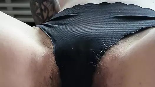 Teasing my wifes hairy pussy right before work