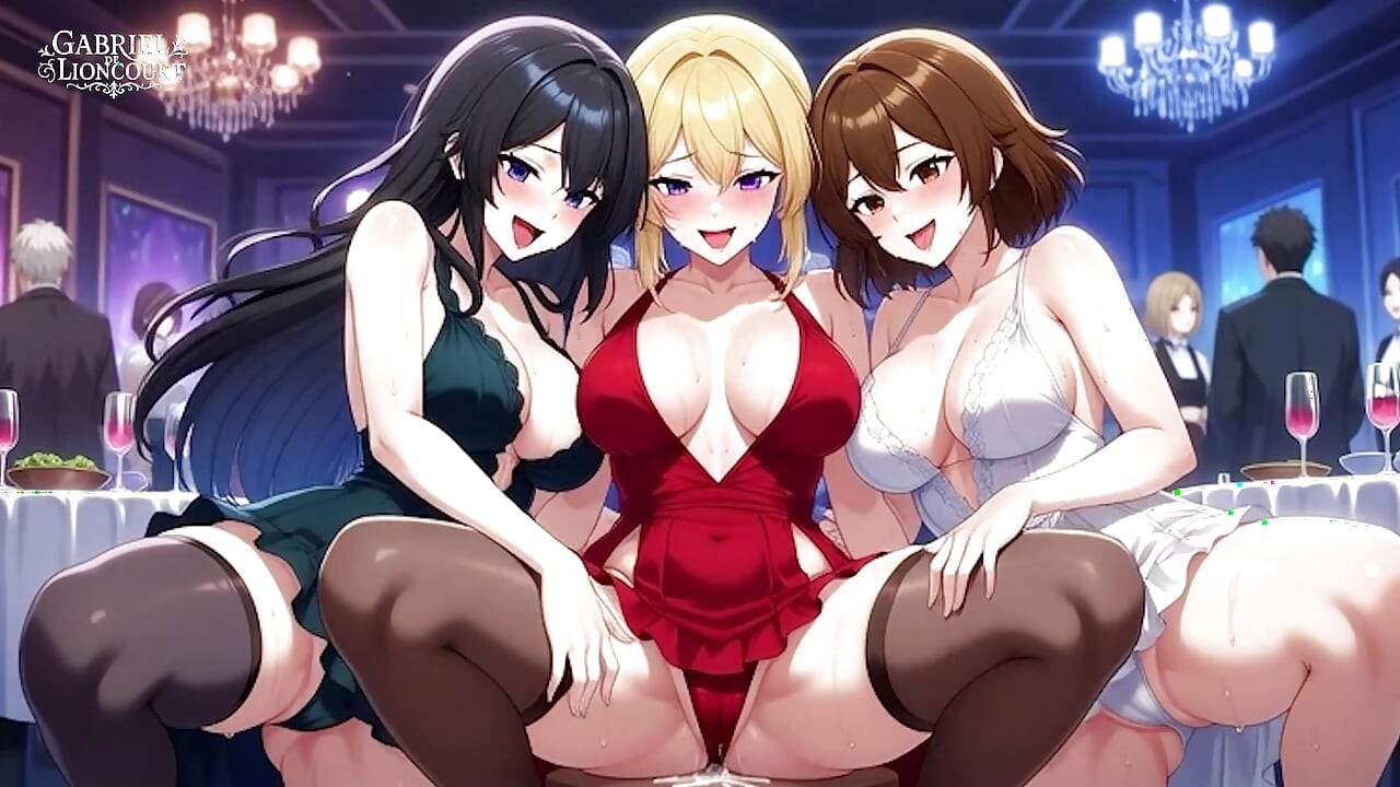 Hentai Lesbian threesome at a private party Part 2 Electro Blues