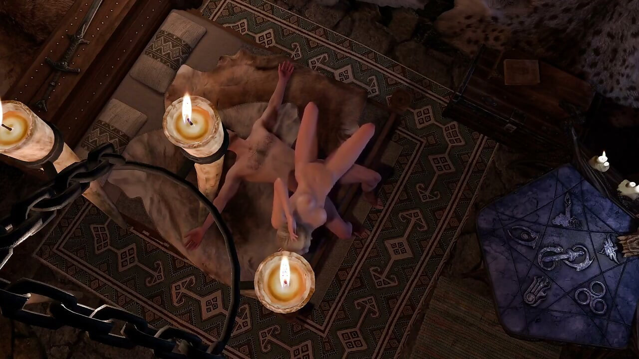 Slim Blonde rides cock sideways: Skyrim Porn Parody