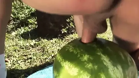 Odd shemale fuck a watermelon
