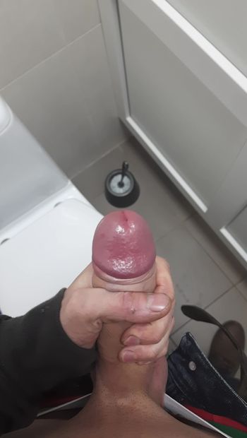 Branler une bite dans les toilettes au travail