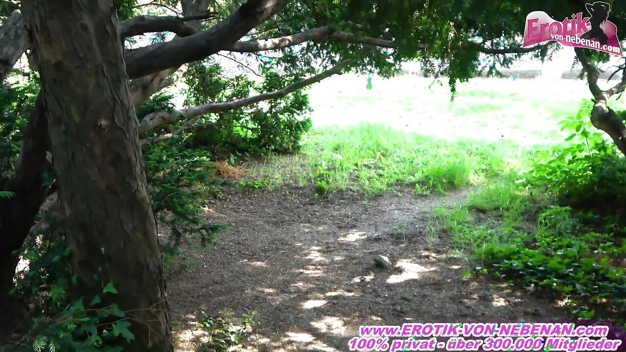 German chubby amateur sucks man cock in the park after flirting