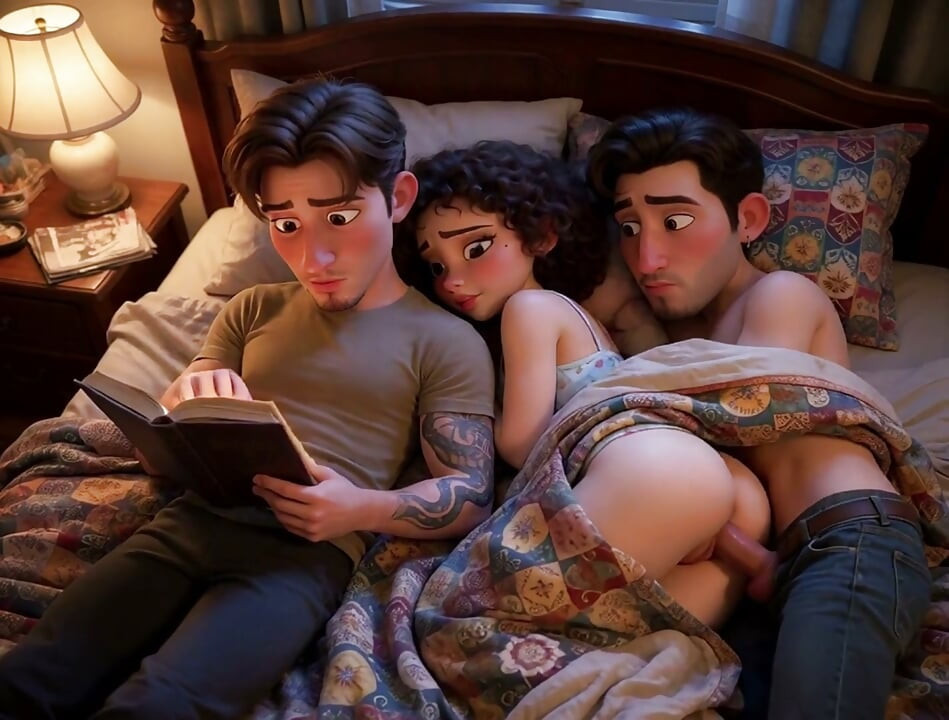 Mijn cuckold leest 's nachts graag en negeert me, dus komt mijn vriend langs om met me te slapen (AI gegenereerd)