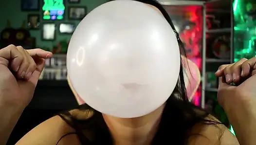 Gamer Girl Closeup Double Gum Bubbles - Bunny Looner