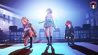 Shani - sexy 3 tieners dansen + geleidelijk uitkleden (3d hentai)