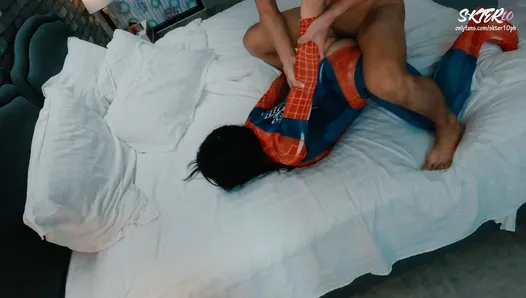 ASIAN wore a spider girl costume Of course I fucked her