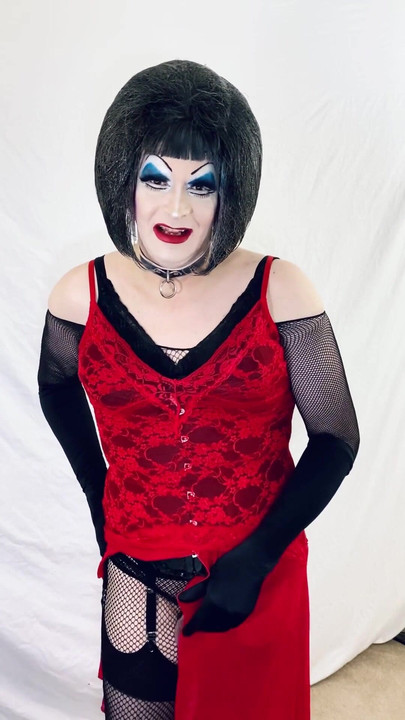 Heavy makeup drag slut strips to lingerie | Clip 1