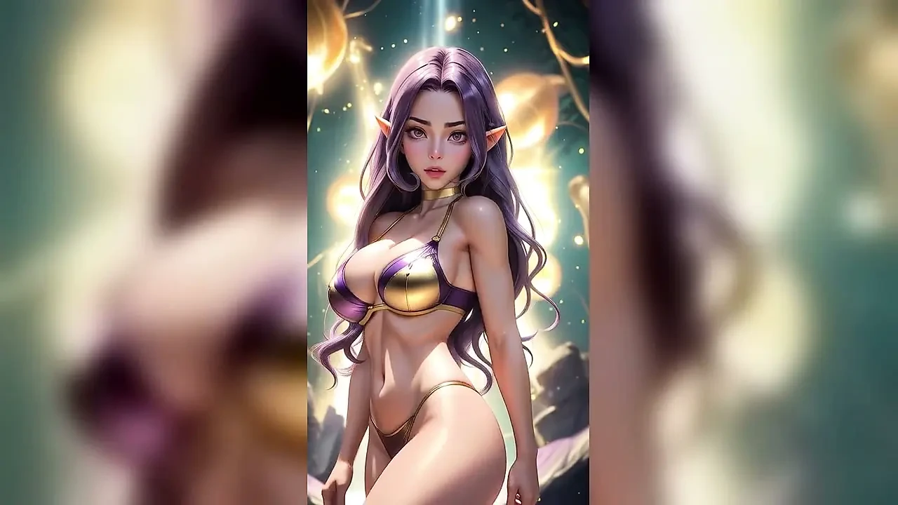 Purple Hair Elf Gold Bikini Magic Forest Dance - Sexy AI Babes
