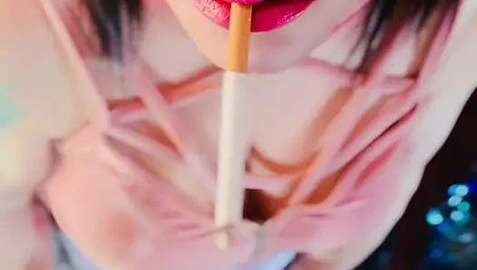 A Cute Goth, Tina Snua Smoking A Cigarette In Close Up With Lots OF Dangling - OMI OME Drifting