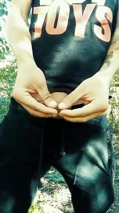 Twink Is Jerking with Used Condom Under Foreskin Outdoor