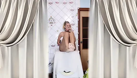 Old housewife Lukerya's morning flirtation involves brushing her teeth on the washing machine.