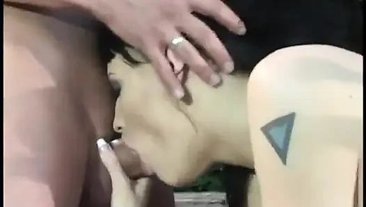Brunette with cute eyes giving head