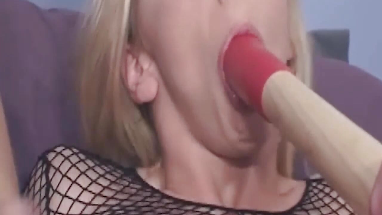 Mature Blonde MILF Takes Giant Broom Handle Anal