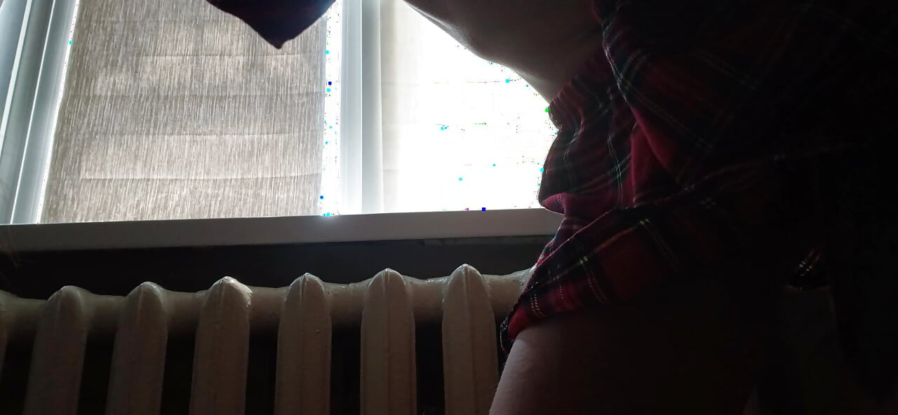Girl in school uniform masturbates hot