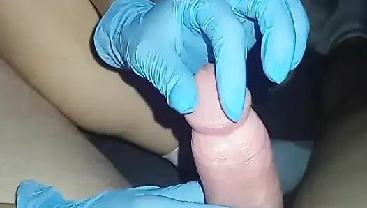 Gentle massage with sterile gloves, it is done as he likes