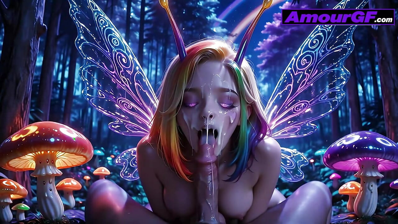 3D Fairy Sucks Cock Slow, Magic Cum Floods Her Pretty Face