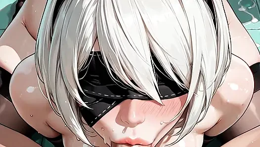 Nier 2B - creampie fire entzündet körper, wilde und wütende AI