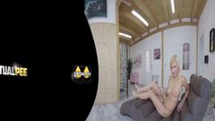 Virtual porn with blonde Vanessa Hell who tastes her pee