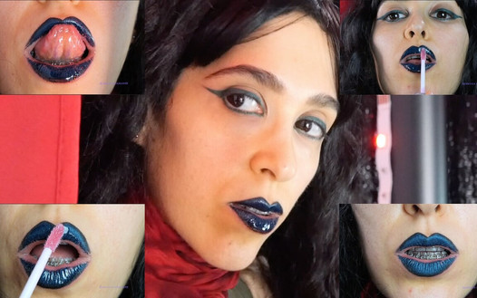 Gothic dunkelblauer Lippenstift und Hochglanzlippen