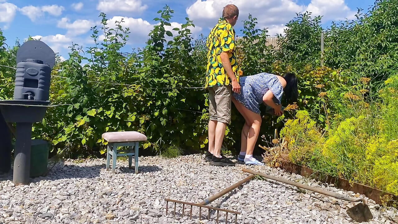 Rough outdoor fuck in the garden while picking berries