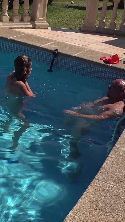 Insatiable MILF Rides Her Lover in the Pool