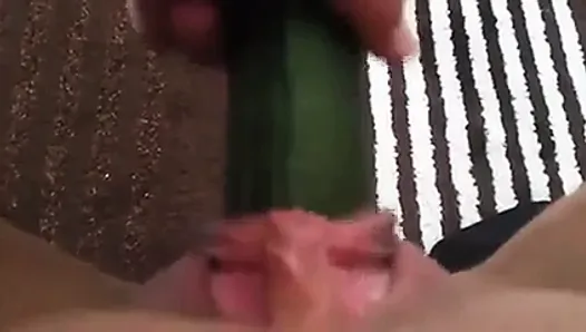 Pussy Lips Grabbing at Cucumber