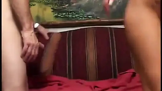 Tight pussy gets filled with cock on the couch