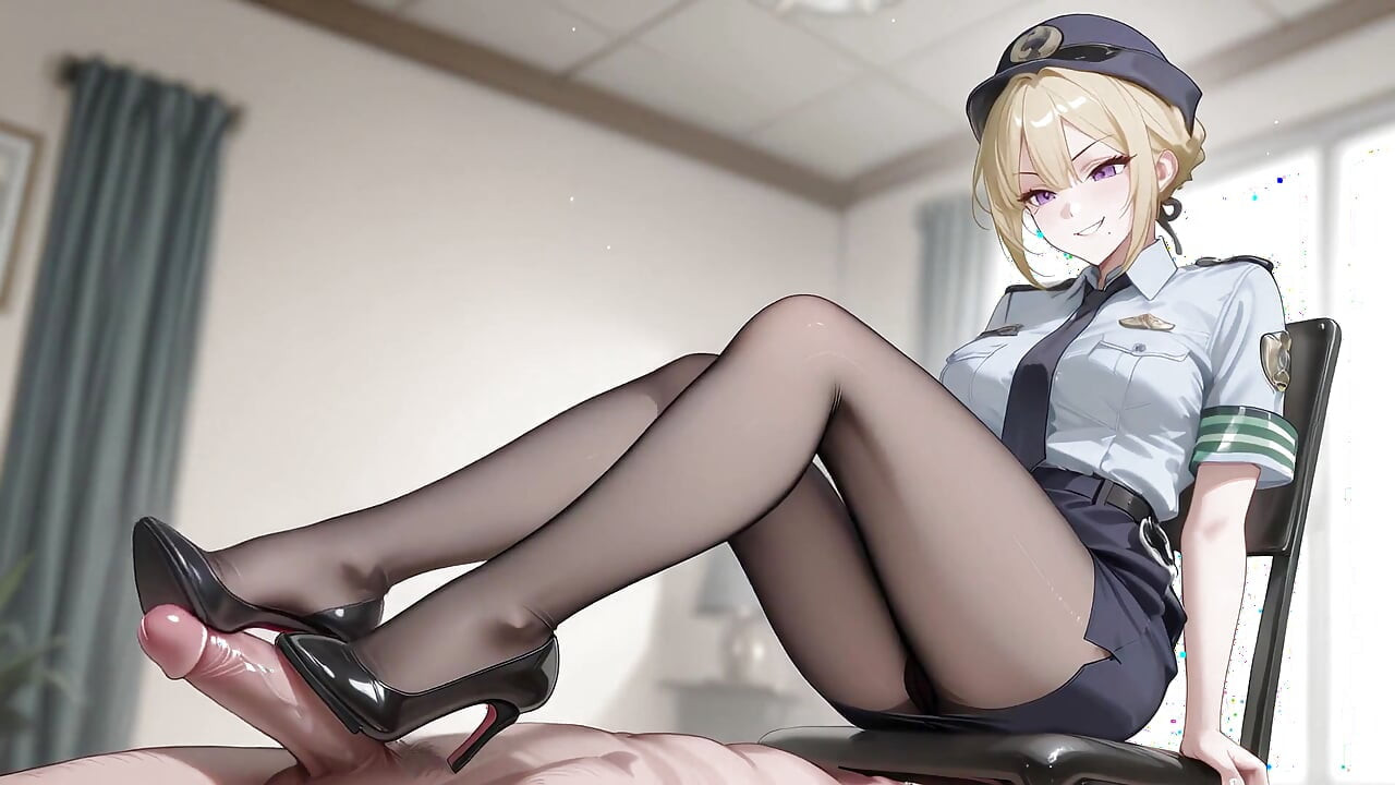 Oficial inspeciona evidências de grandes dimensões . Evelyn Chevalier Hentai Cosplay