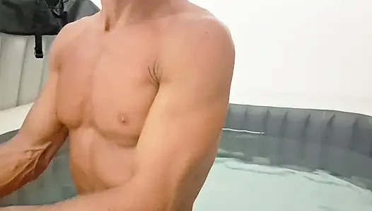 Public Balcony Jacuzzi – Naked Guy Jerks Off His Cock Until He Cums Hard