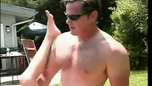 Delicious creampie pussy on the green lawn near the house