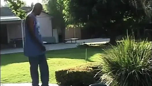 Black sex in the garden...cum in mouth