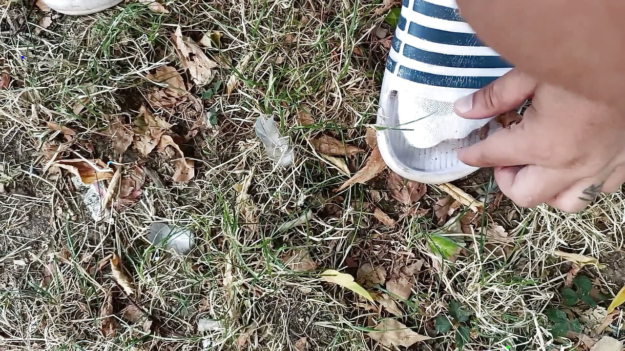 Making Socks Dirty in Slides - Used Socks and Slides and Uncut Soft Cock