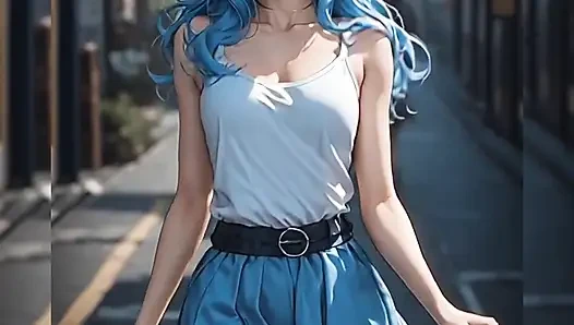 Blue haired girls dancing