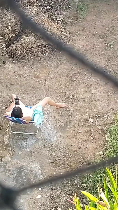 My wife totally naked relaxing in front yard | Clip 2