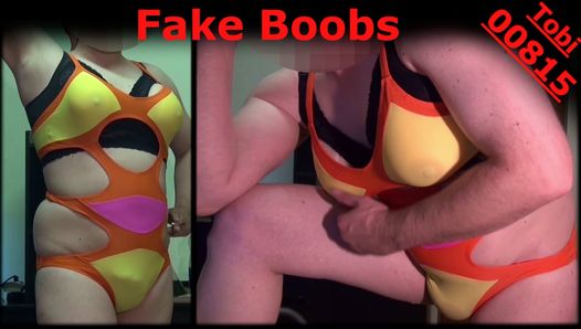 Fake boobs posing in swimsuit, shaved body (2017)