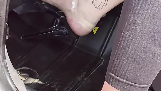 Pedal Pumping Size 16 Feet in Jeep Heels & Barefoot
