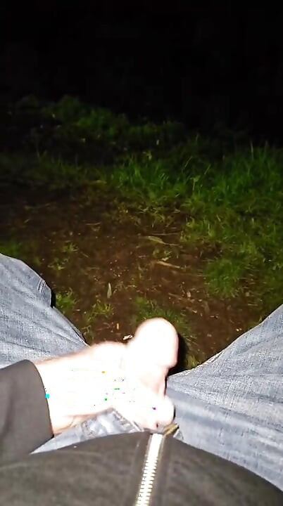 Risky public jerking on the park bench
