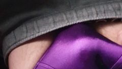Getting excited in my puple wife's satin panties