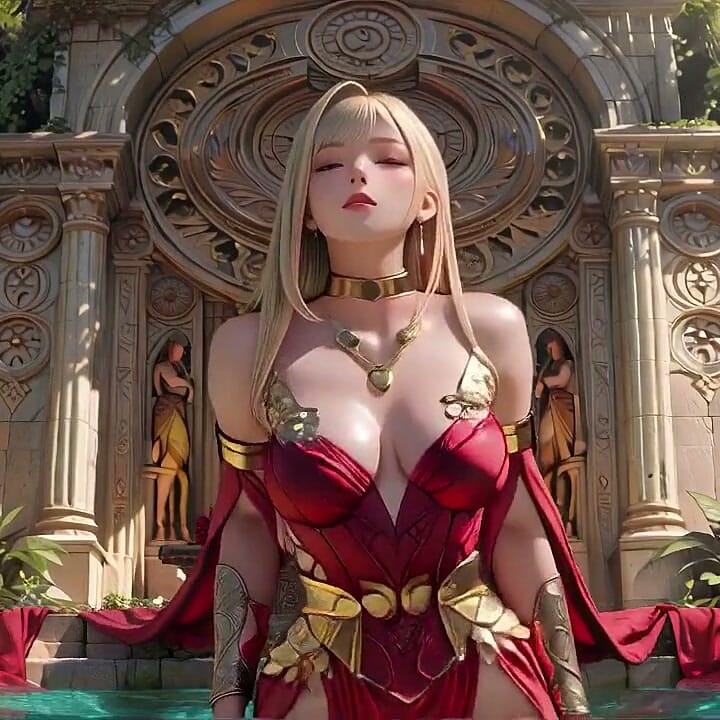 Blonde Queen in Red Armor! the Forbidden Throne. From Noble Poses to Intimate Crawling, Her Lazy Glaze Drenches You Instantly.