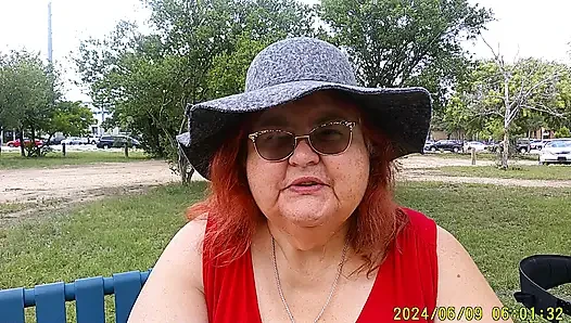 Nurse Vicki Smoking in the Park on a Bench All Dressed up